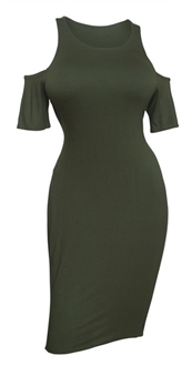 Plus size Off Shoulder Dress Olive Green