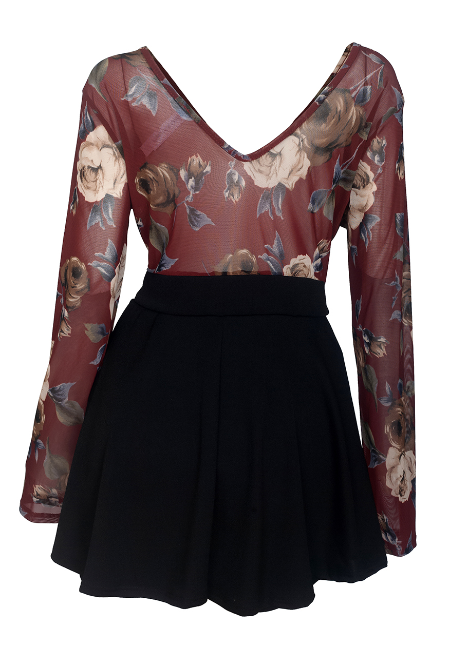 Plus size Lace Overlay Romper Dress Floral Print 1915 Photo 2