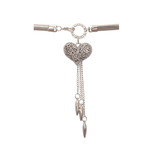 Plus size Heart Pendant Buckle Metal Elastic Waist Belt Silver Tone Photo 1