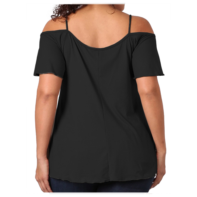 Women's Lace Up Cold Shoulder Top Black 17117 Photo 2