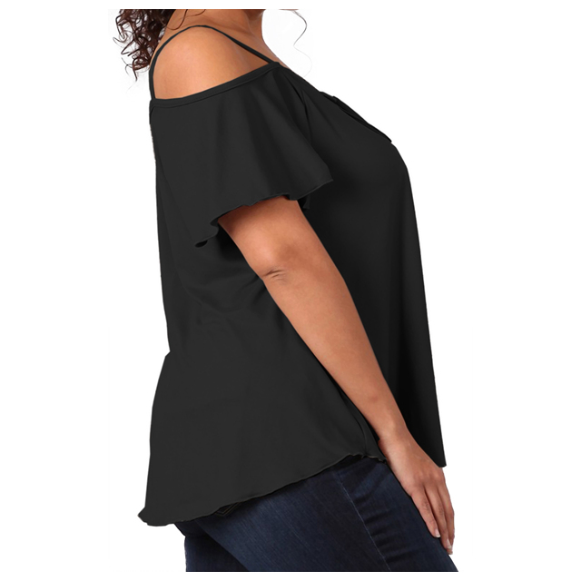 Women's Lace Up Cold Shoulder Top Black 17117 Photo 2