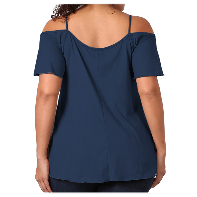 Women's Lace Up Cold Shoulder Top Navy 17117 Photo 2