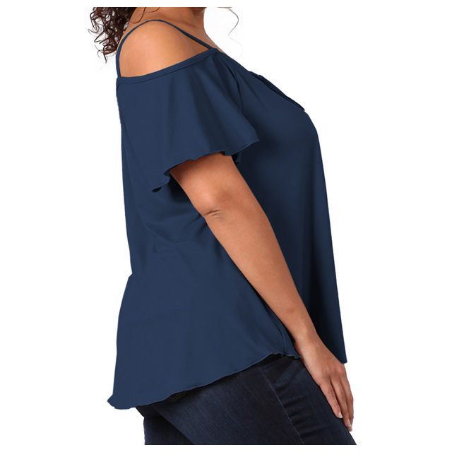 Women's Lace Up Cold Shoulder Top Navy 17117 Photo 2