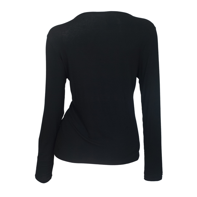 Women's O-ring Detail Long Sleeve Top Black Photo 2
