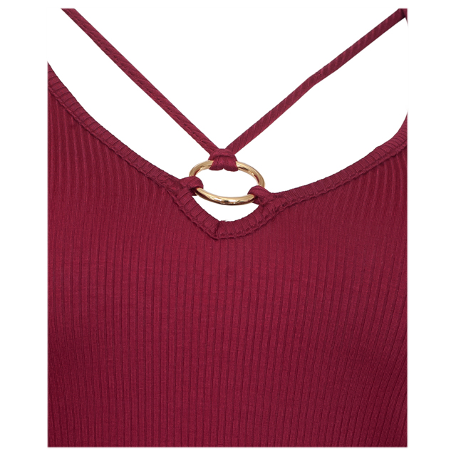 Women's O-ring Detail Long Sleeve Top Burgundy Photo 2