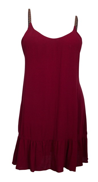 Plus size Tribal Strap Tiered Dress Burgundy Photo 1
