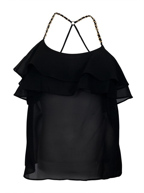 Plus Size Racer Back Ruffled Flounce Mesh Top Black Photo 1