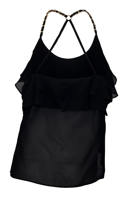 Plus Size Racer Back Ruffled Flounce Mesh Top Black Photo 2