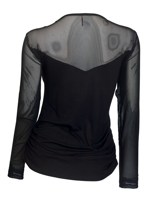 Plus Size Mesh Yoke Sequin Detail Long Sleeve Top Black Photo 2