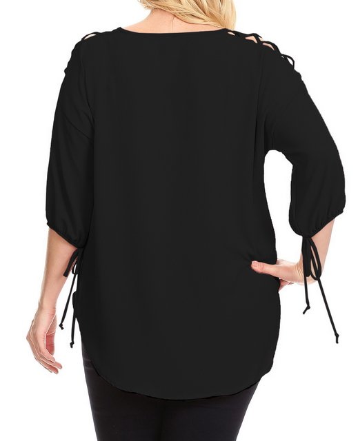 Plus Size Cold Shoulder Chiffon Top Black Photo 2