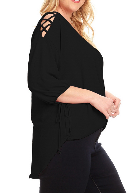 Plus Size Cold Shoulder Chiffon Top Black Photo 2