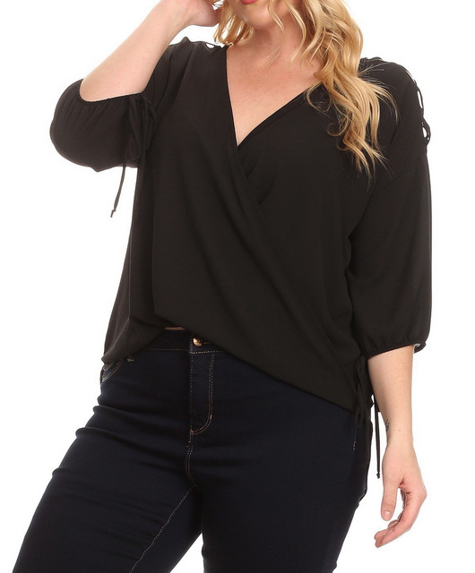 Plus Size Cold Shoulder Chiffon Top Black Photo 1
