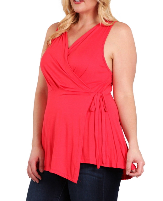 Plus Size Wrap V-Neck Sleeveless Top Coral Photo 2