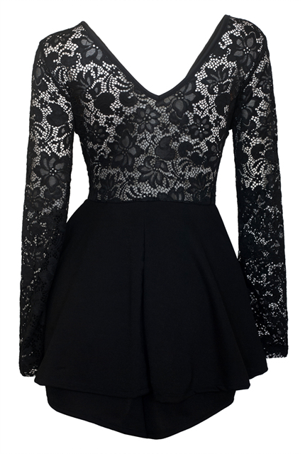 Plus size Lace Overlay Romper Dress Black Photo 2