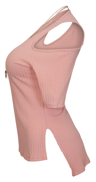 Plus Size Ribbed Off Shoulder Round Neck Top Pink Photo 3