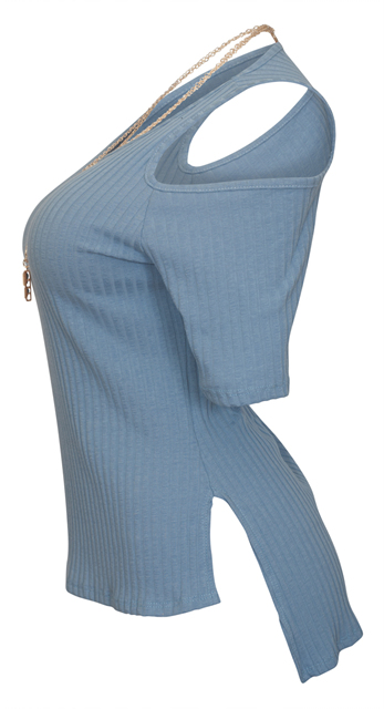 Plus Size Ribbed Off Shoulder Round Neck Top Blue Photo 3