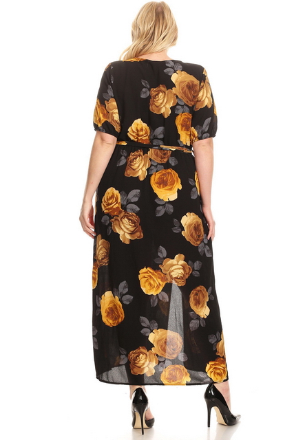 PPlus Size Wrap Maxi Dress Black Floral Print 18218 Photo 2