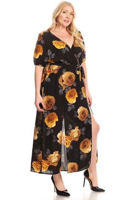 PPlus Size Wrap Maxi Dress Black Floral Print 18218 Photo 2