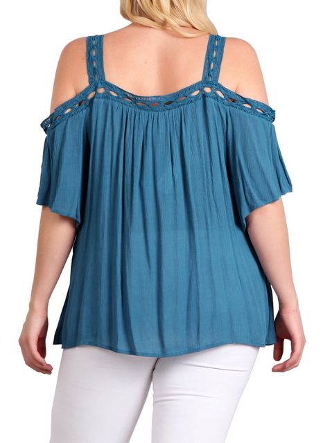 Plus Size Cold Shoulder Top Teal 18219 Photo 2