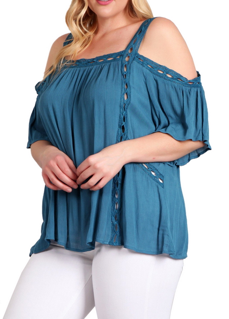 Plus Size Cold Shoulder Top Teal 18219 Photo 2