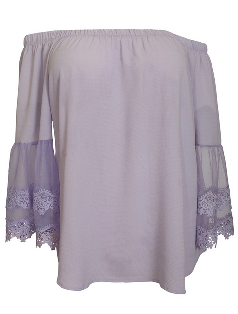 Plus Size Off Shoulder Lace Bell Juliet Cuff Top Plum Photo 1