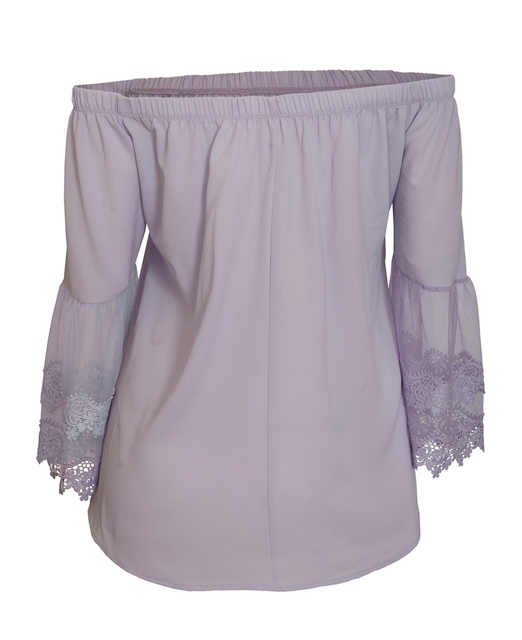 Plus Size Off Shoulder Lace Bell Juliet Cuff Top Plum Photo 2