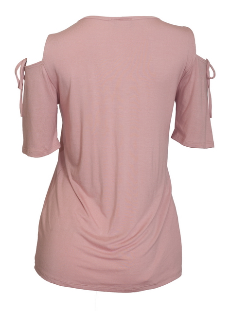 Plus Size Cold Shoulder Top With Necklace Detail Pink Photo 2