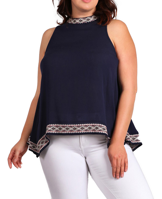 Women's Embroidery Detail Sleeveless Top Navy Photo 1