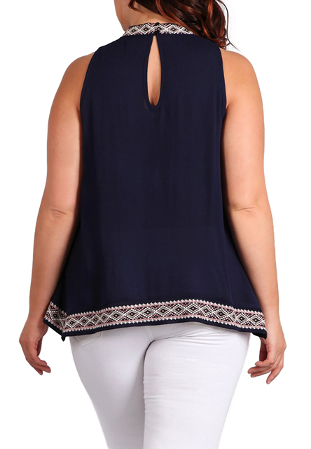 Women's Embroidery Detail Sleeveless Top Navy Photo 1