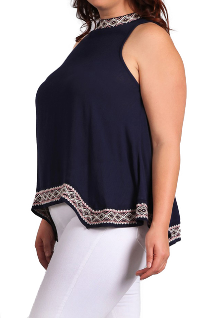 Women's Embroidery Detail Sleeveless Top Navy Photo 1