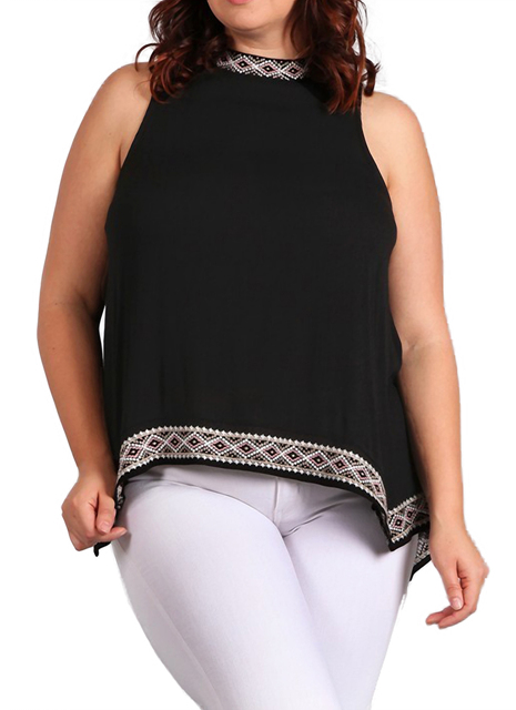 Women's Embroidery Detail Sleeveless Top Black Photo 1