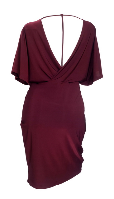 Plus size Deep V-Neck Wrap Bodice Dress Wine Photo 2