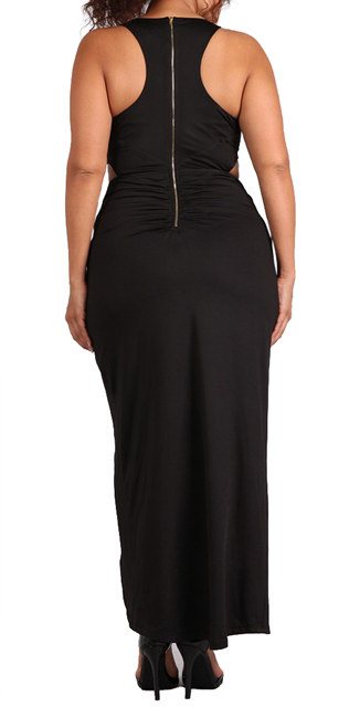 Women's Sleeveless Cut Out Maxi Dress Black Photo 2