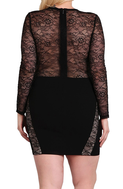 Women's Lace Sleeve Mini Dress Black Photo 2