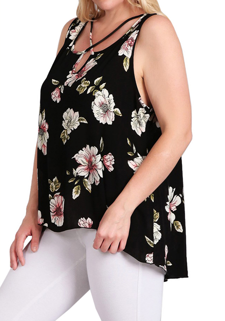 Women's Crossed Detail Top Black Floral Print Photo 3