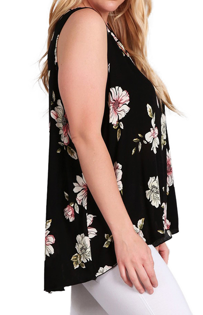 Women's Crossed Detail Top Black Floral Print Photo 3