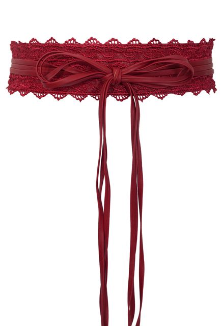 Plus size Faux Leather Obi Waistband Sash Belt Lace Detail Red Photo 2