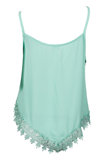Plus size Asymmetric Lace Trimmed Spaghetti Strap Tank Top Mint Photo 2