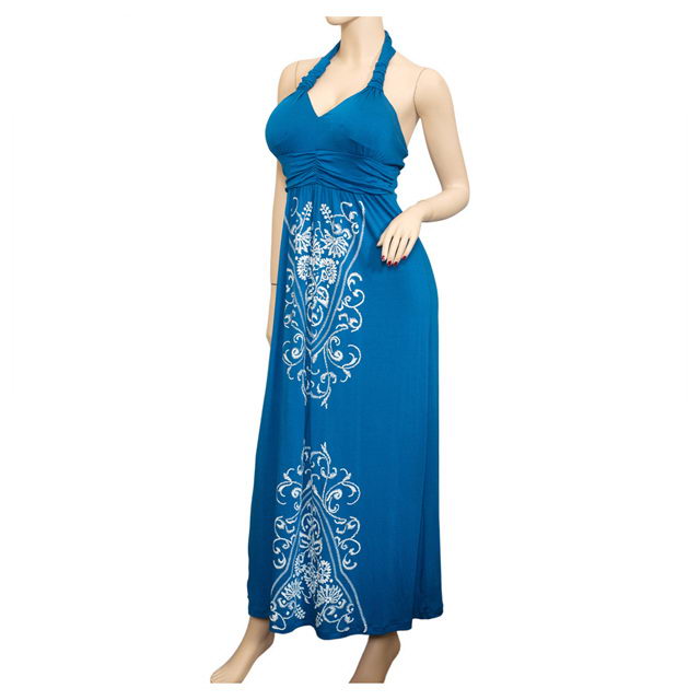 Plus Size Royal Blue Embroidered Maxi Halter Neck Cocktail Dress Photo 2