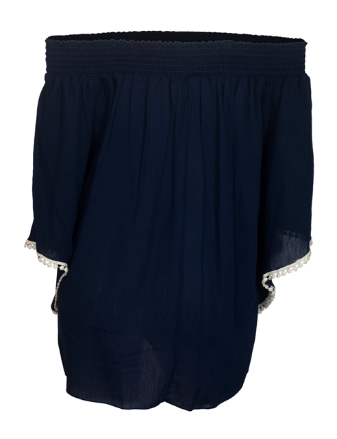 Plus size Smocked Off Shoulder Top Navy Blue Photo 2