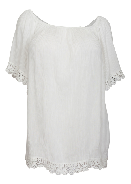 Plus Size Crochet Trim Scoop Neck Top White Photo 1