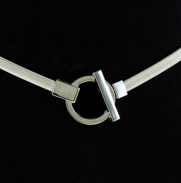 Plus size O-Ring Pendant Buckle Metal Elastic Waist Belt Silver Tone Photo 1
