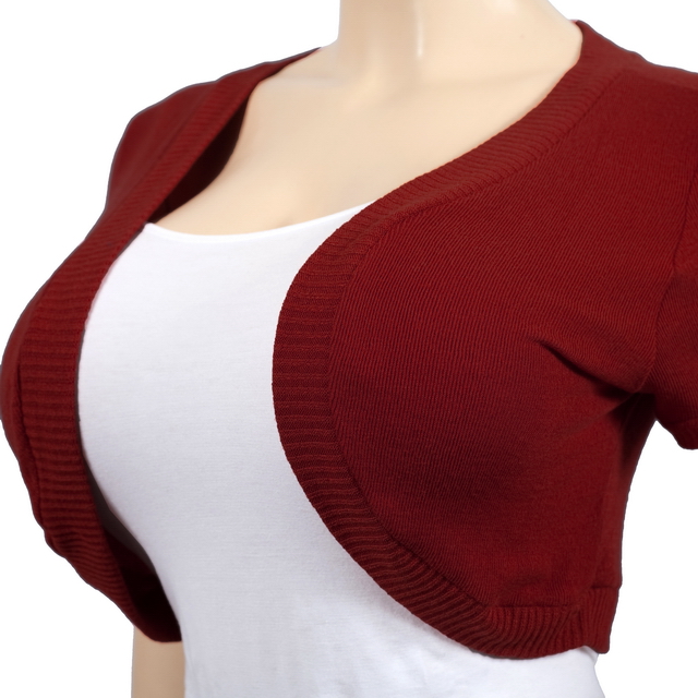 Plus Size Cropped Bolero Shrug Burgundy Photo 2