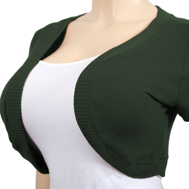 Plus Size Cropped Bolero Shrug Olive Photo 2