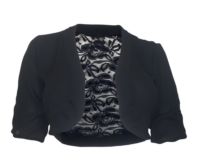 Plus size Open Front Sheer Lace Back Bolero Black Photo 1