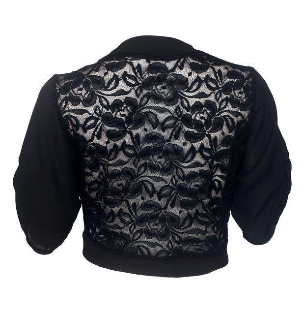 Plus size Open Front Sheer Lace Back Bolero Black Photo 2