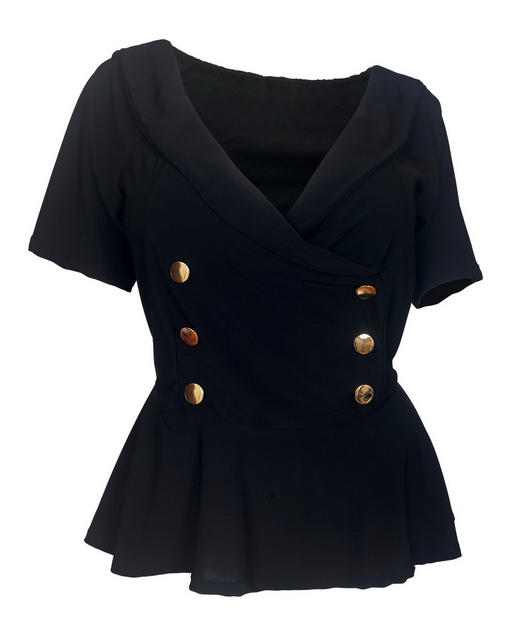Plus Size Button Detail Peplum Top Black Photo 1