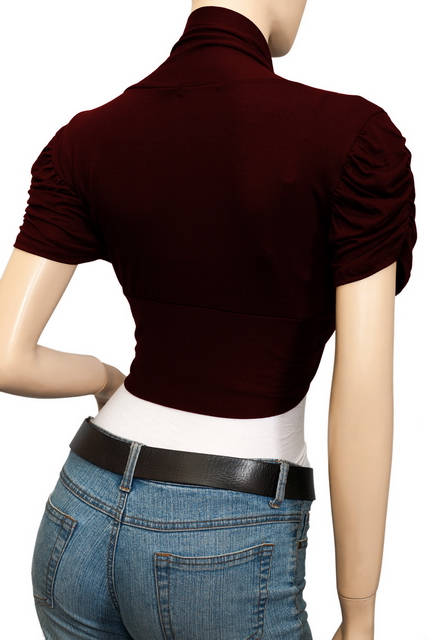Plus size Ruched Sleeves Cropped Bolero Shrug Burgundy Photo 2