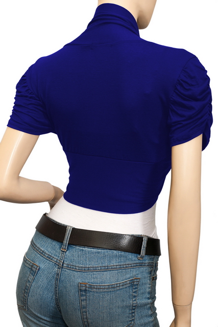Plus size Ruched Sleeves Cropped Bolero Shrug Navy Photo 2