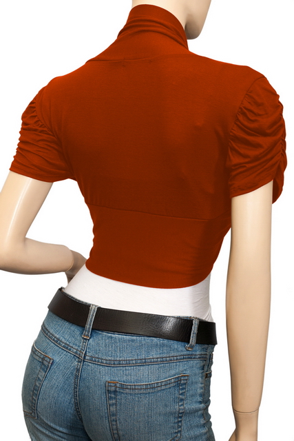 Plus size Ruched Sleeves Cropped Bolero Shrug Coral Photo 2